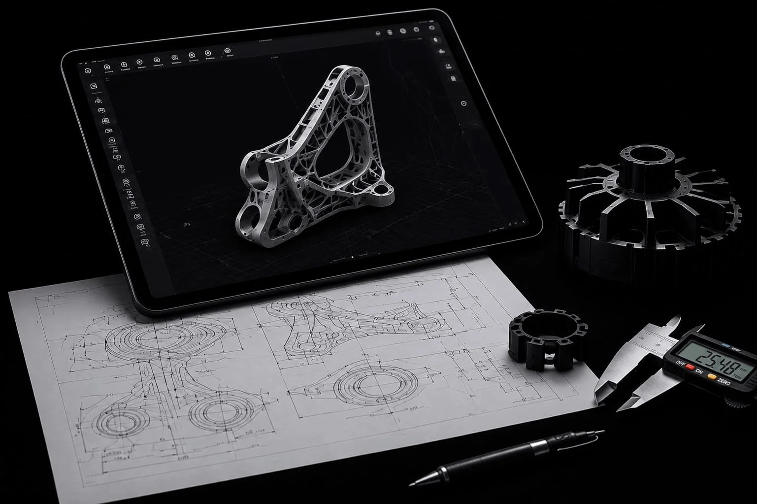 3D CAD design with engineering drawings and dimensional inspection