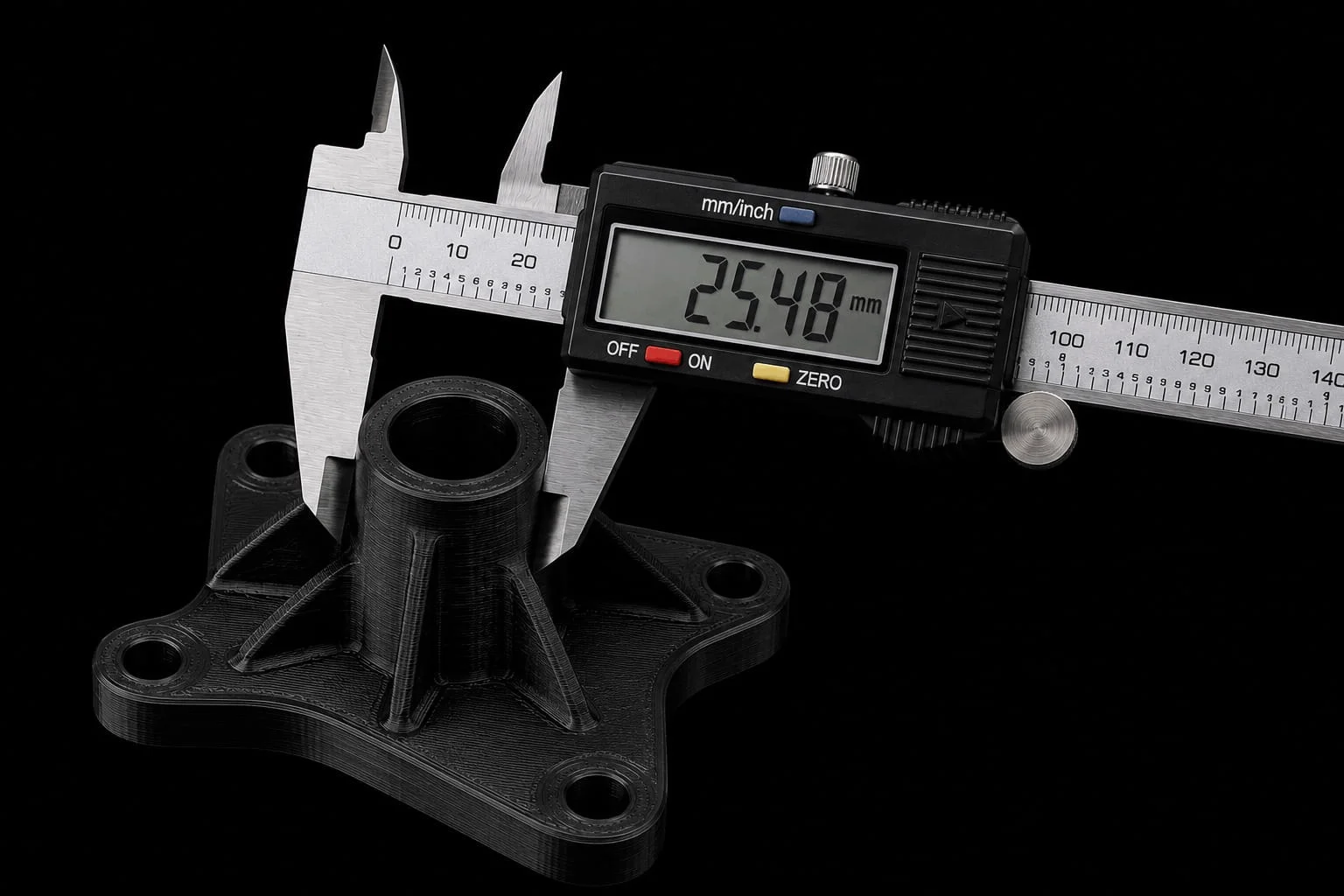 3D printed part measured with a digital caliper